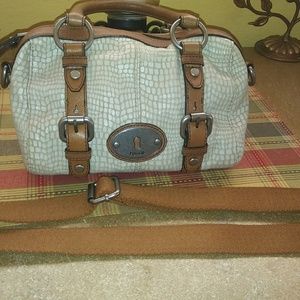 Fossil white madox embossed leather satchel bag